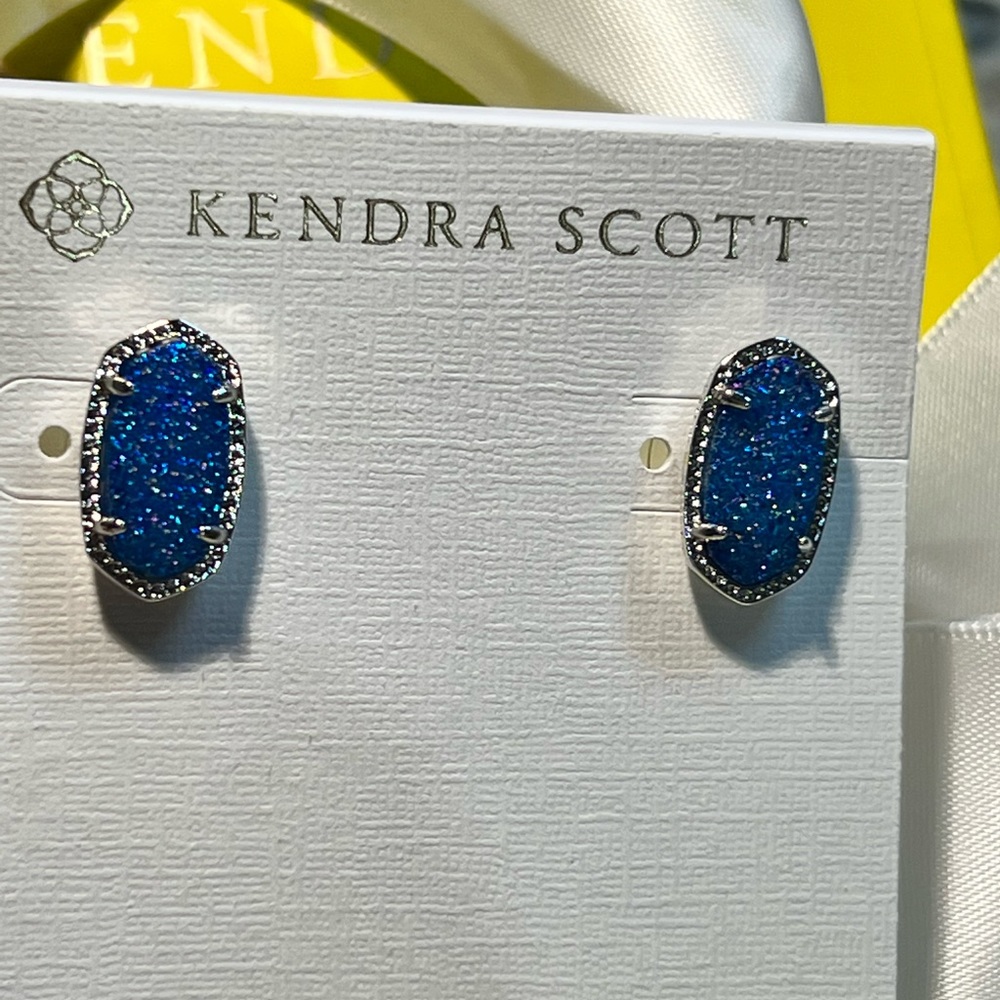 NWT Rare & Retired Kendra Scott Ellie Earrings Light Blue Drusy & Silver WOW! - Picture 15 of 15